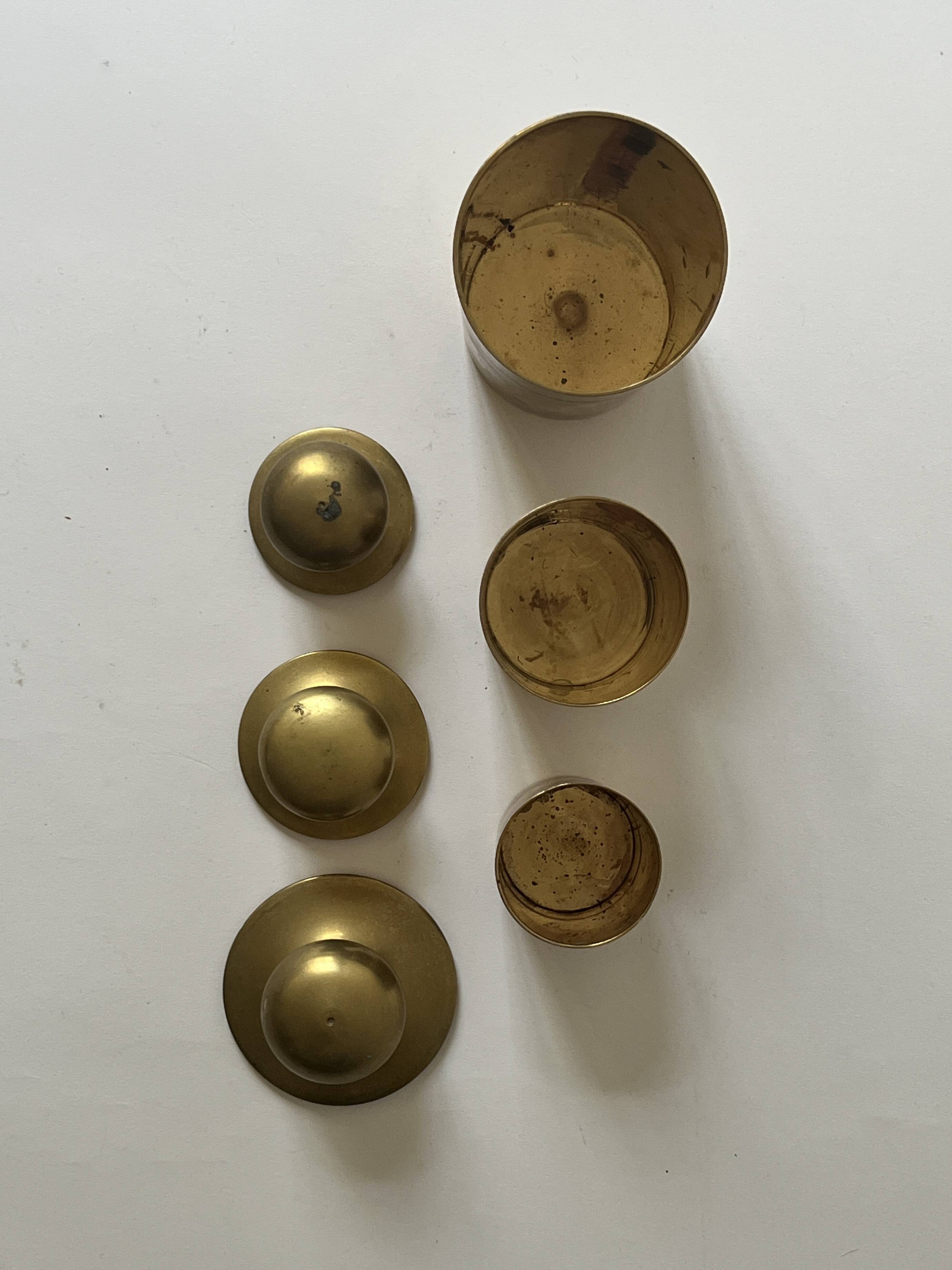 Set of 3 vintage boxes with genuine brass lids, 1950s.