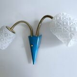 Vintage 50s Blue Glass Wall Lamp
