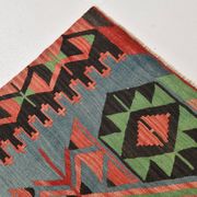 Kilim vintage anatolien tons bleu, vert et rouge géométrique, 160x317 Cm
