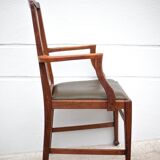 Art Nouveau armchair, wooden armchair with green leather seat, guimard style legs, living room, library