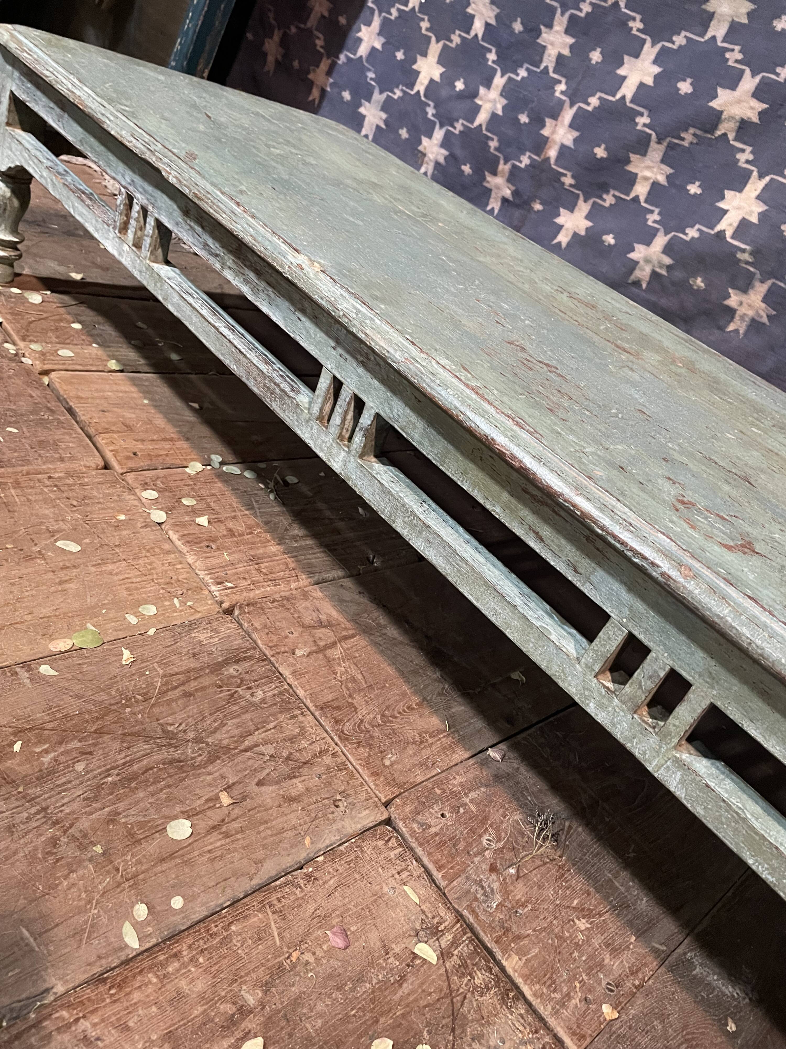 Blue lacquered teak coffee table