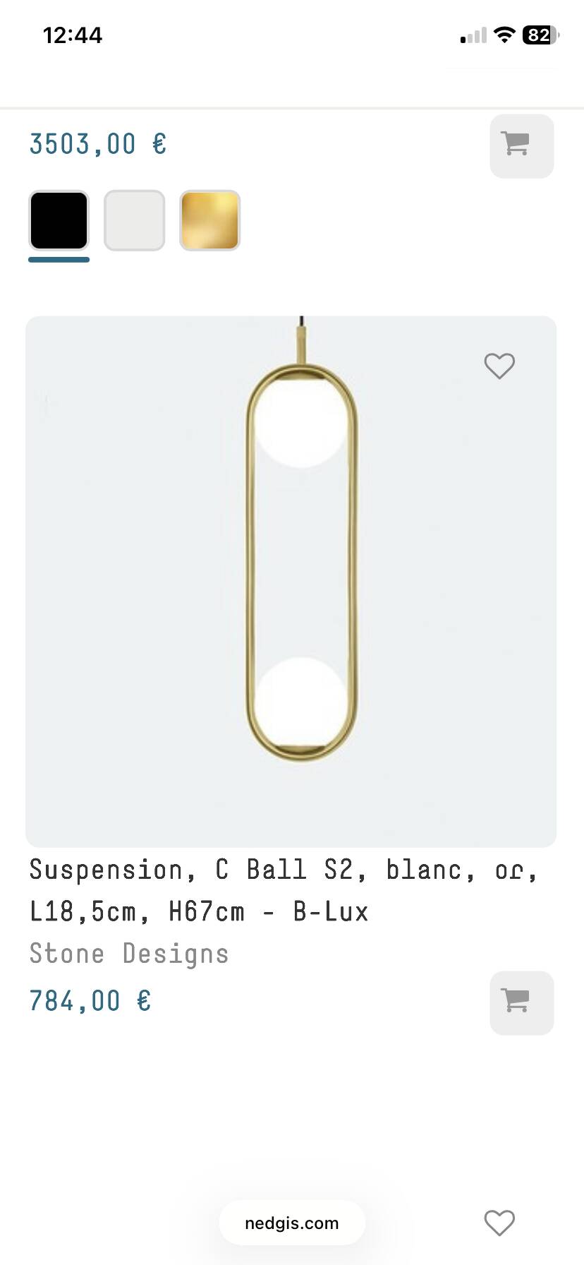 Suspension B lux white gold C ball s2 matte brass