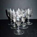 Saint-Louis set of 6 antique glasses with acid-etched rocaille and flower decoration 1920-30