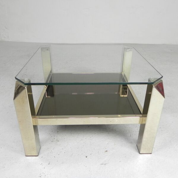 Belgo Chrom coffee table with 2 glass plates, 1970s