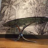 Table basse ovale 1970 verre fumé