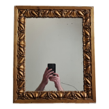 Patinated golden rectangular mirror, decorated with acanthus leaves, 49 cm