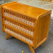 Scandinavian chest of drawers in oak and rattan from the 1960s