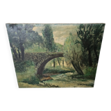 Painting - Oil on canvas Bridge on the banks of the Loire Signed Louis Hayaux (1897 1982)