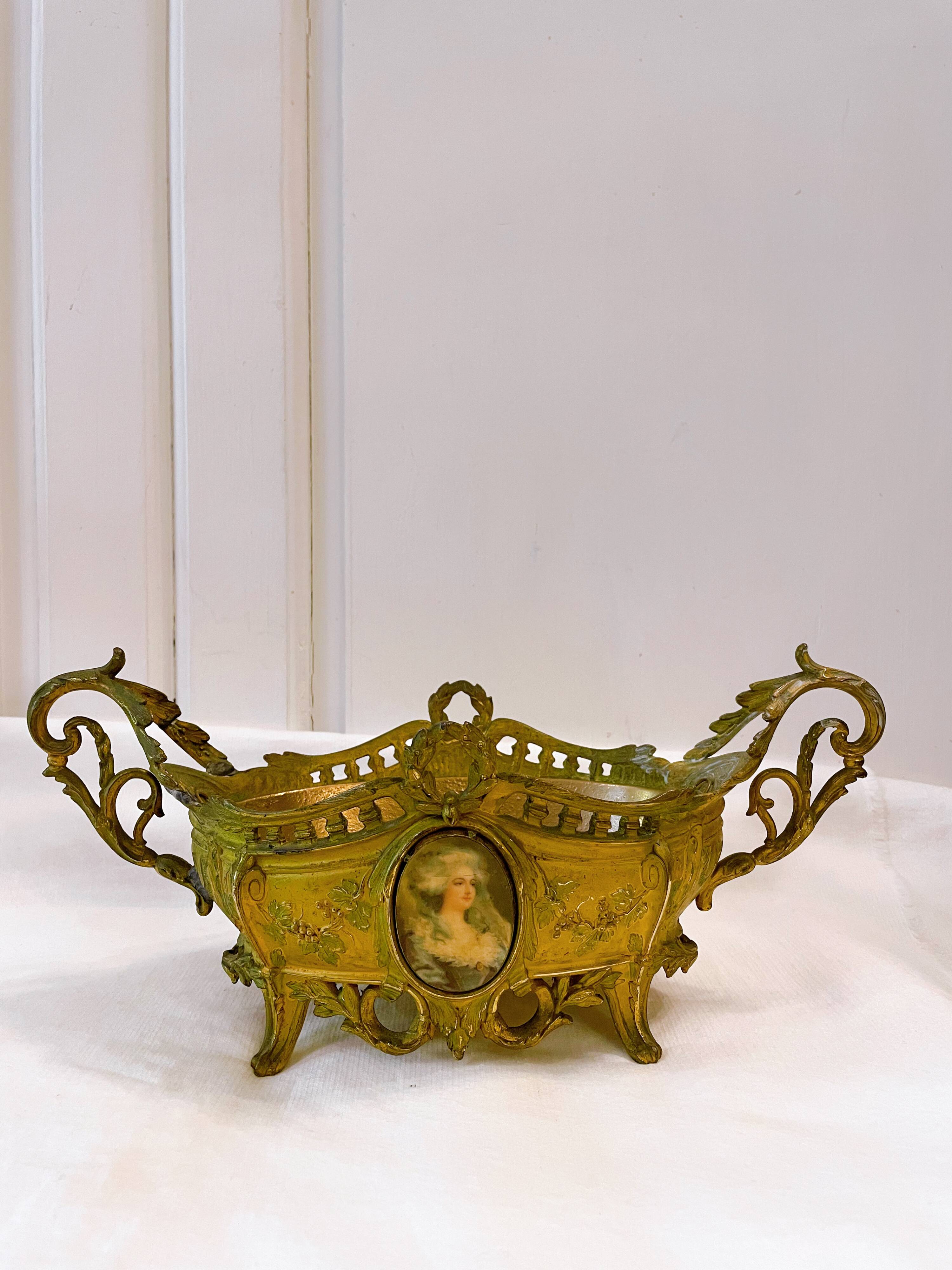 Antique planter or centerpiece in recess