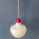 Mid-Century opaline glass suspension with a red upper part and ceiling cover.