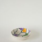 Pair of ceramic ramekins, abstract patterns in yellow, purple, and green, Pornic model, 1960.