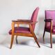 Vintage design armchair set – red skai and teak (1960s)