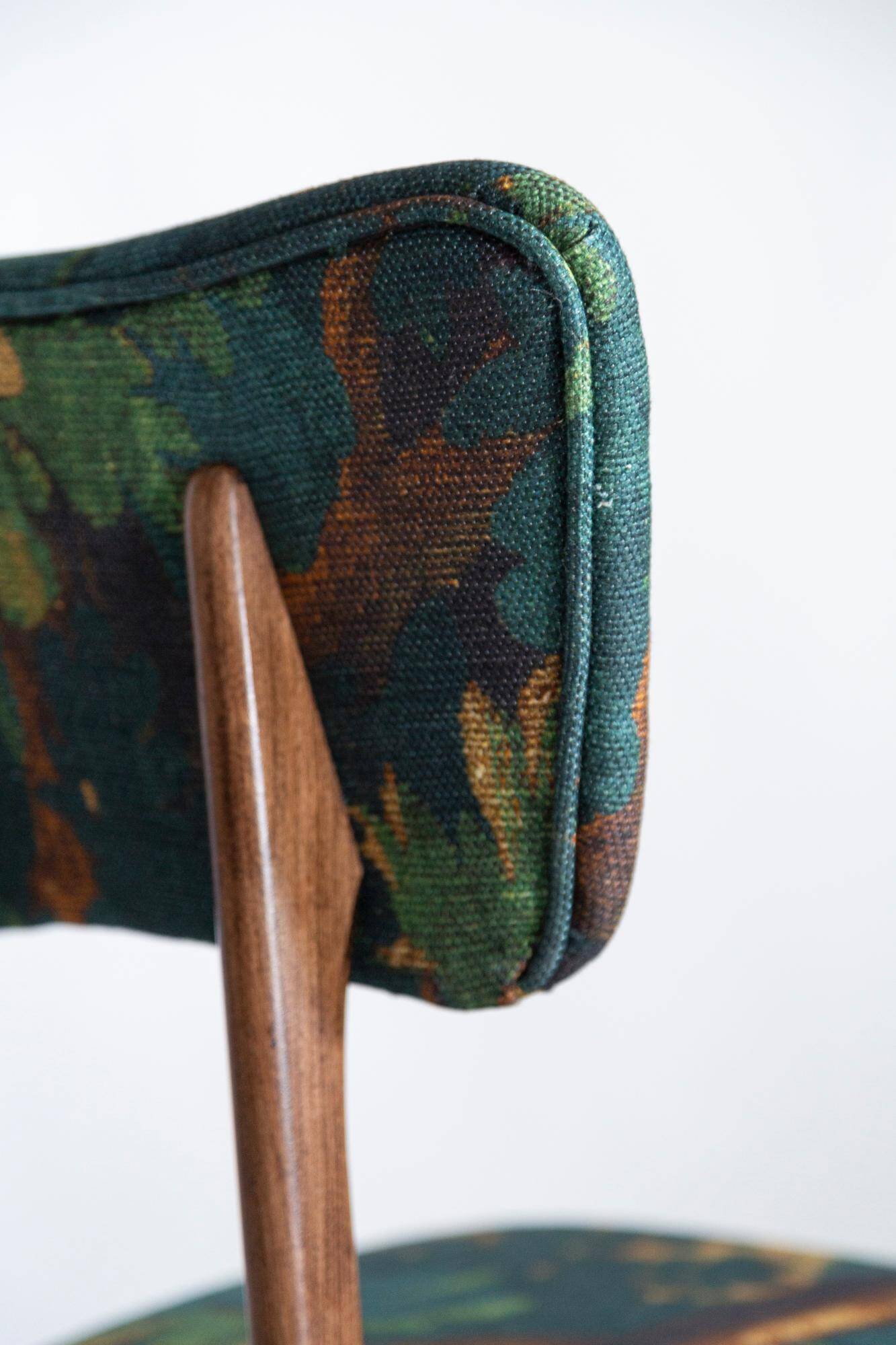 Mid-century butterfly chair, Schwarzwald linen by Dedar, dark wood, Europe, 1960s