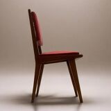 c. 1950 - Set of six “compass leg” chairs in oak and red leatherette -