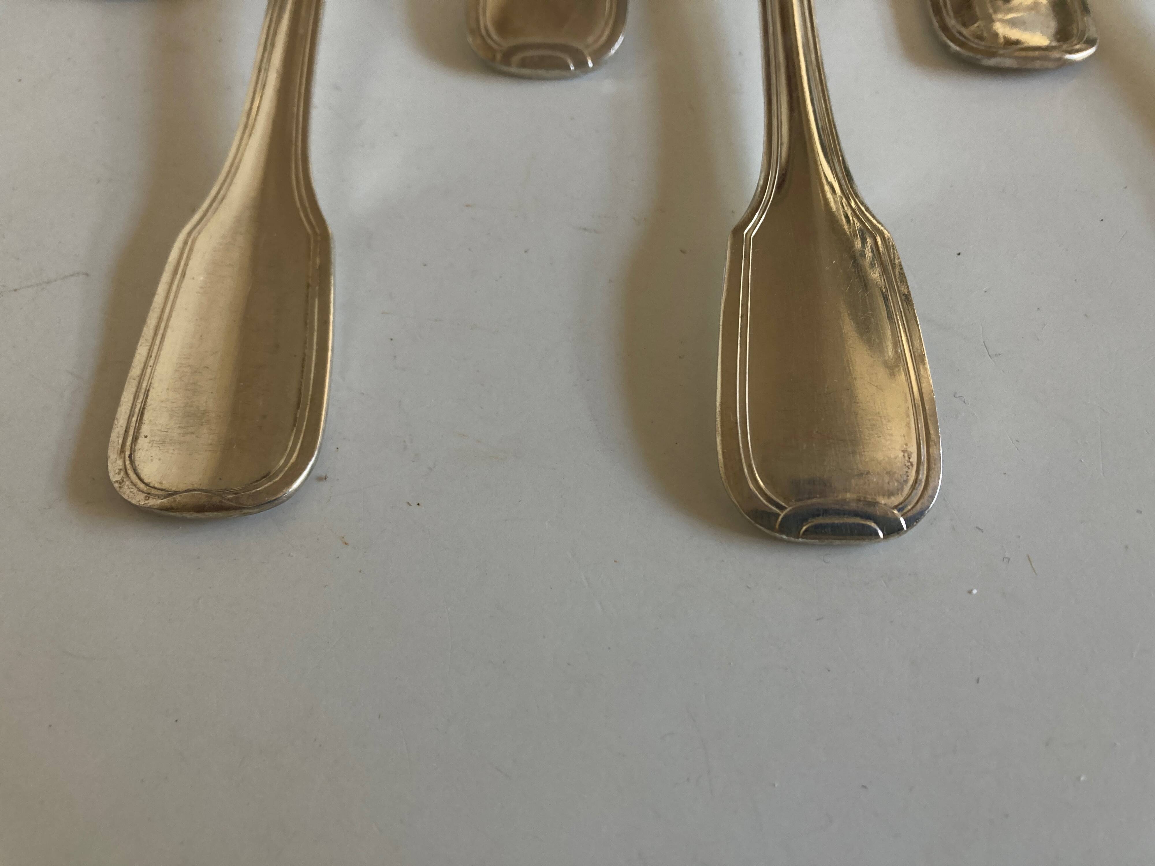 Set of 6 forks, 6 spoons, 6 small modernist spoons in silver metal
