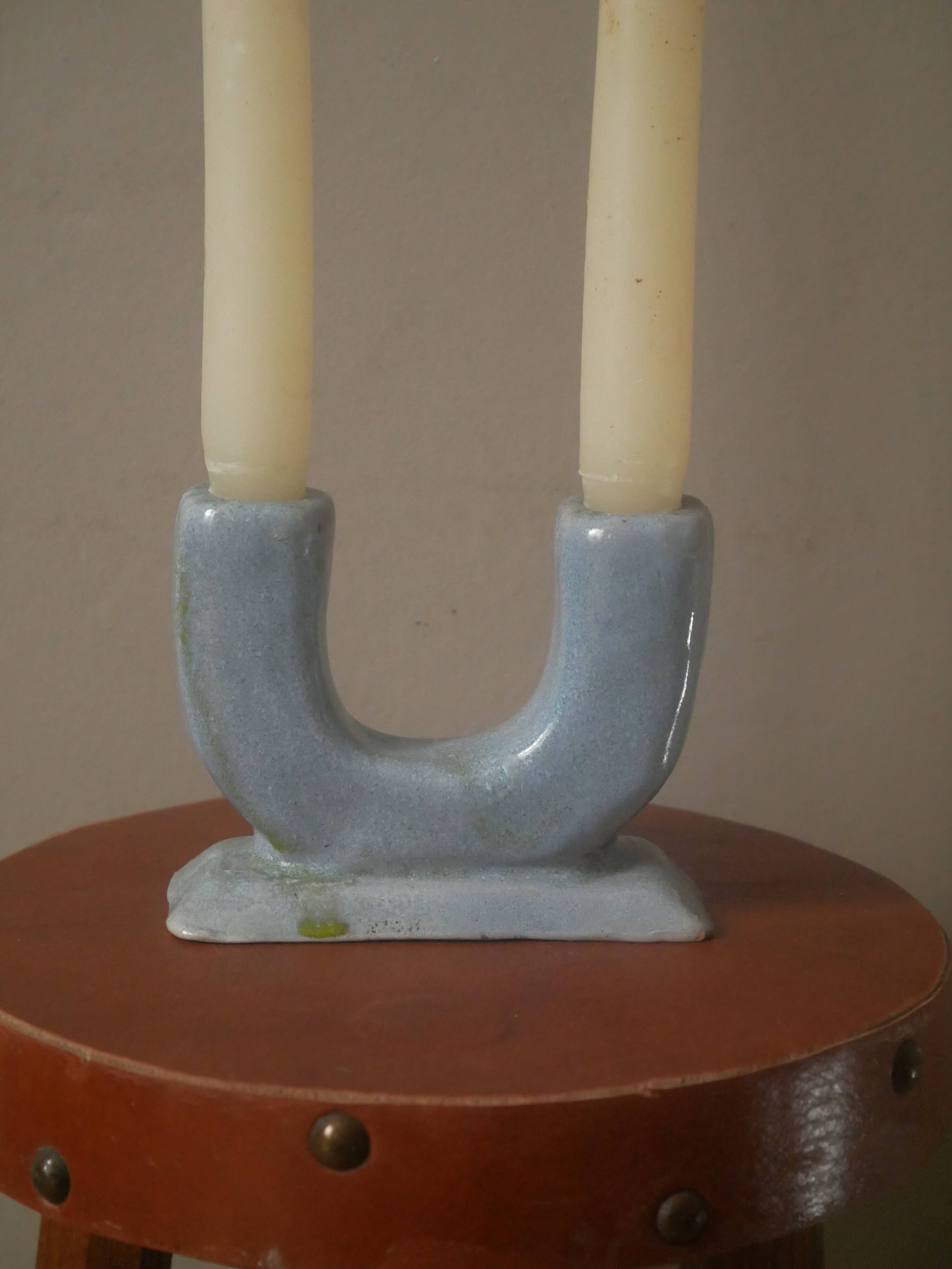 Ceramic candle holder candelabra candlestick handcrafted Abbaye ND country decoration