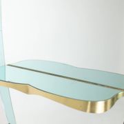 Two-tone glass console mirror with gilded brass. Circa 1950.