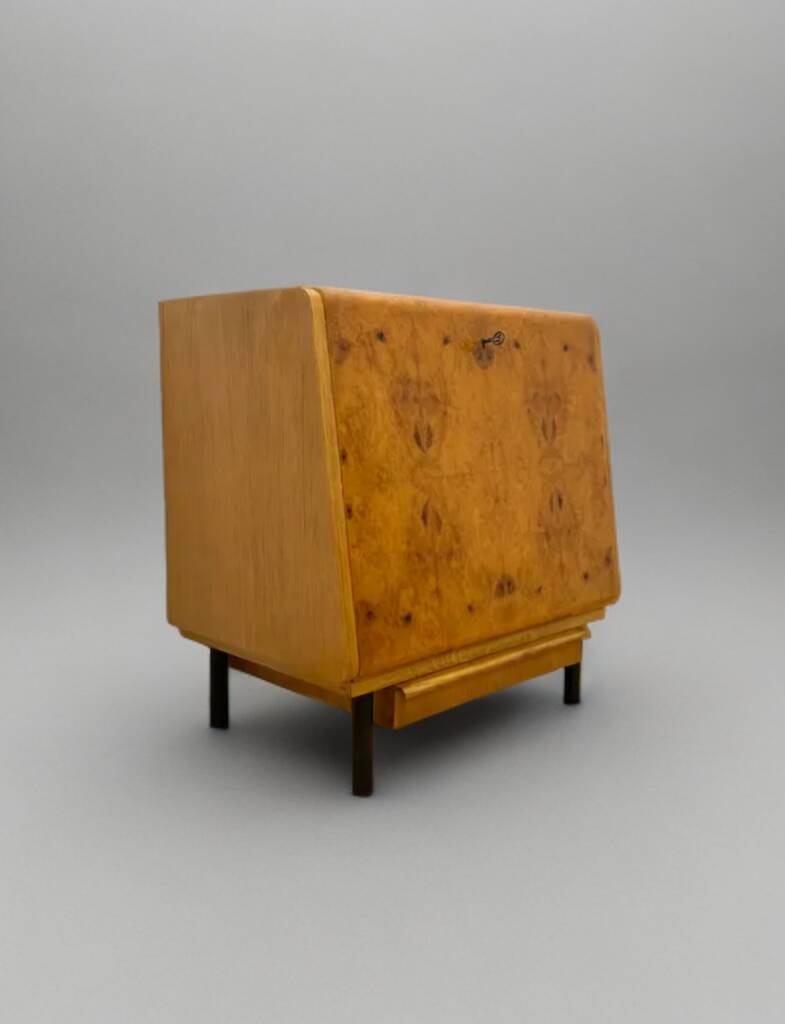 Vintage Czech Burr Walnut Bar Cabinet 1950s