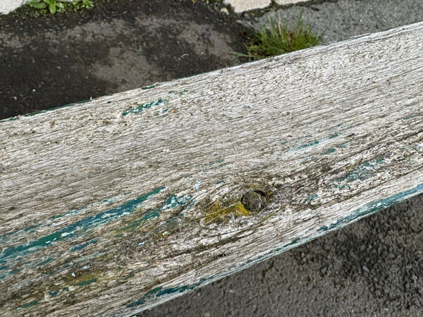 Ancien banc de jardin bois & fonte 2 m-long – patine d’origine