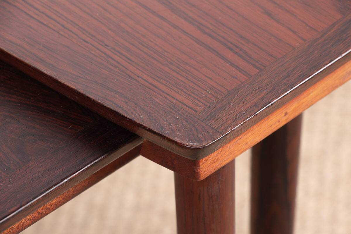 Three Danish nesting tables in rosewood by Mobelintersia 1960.