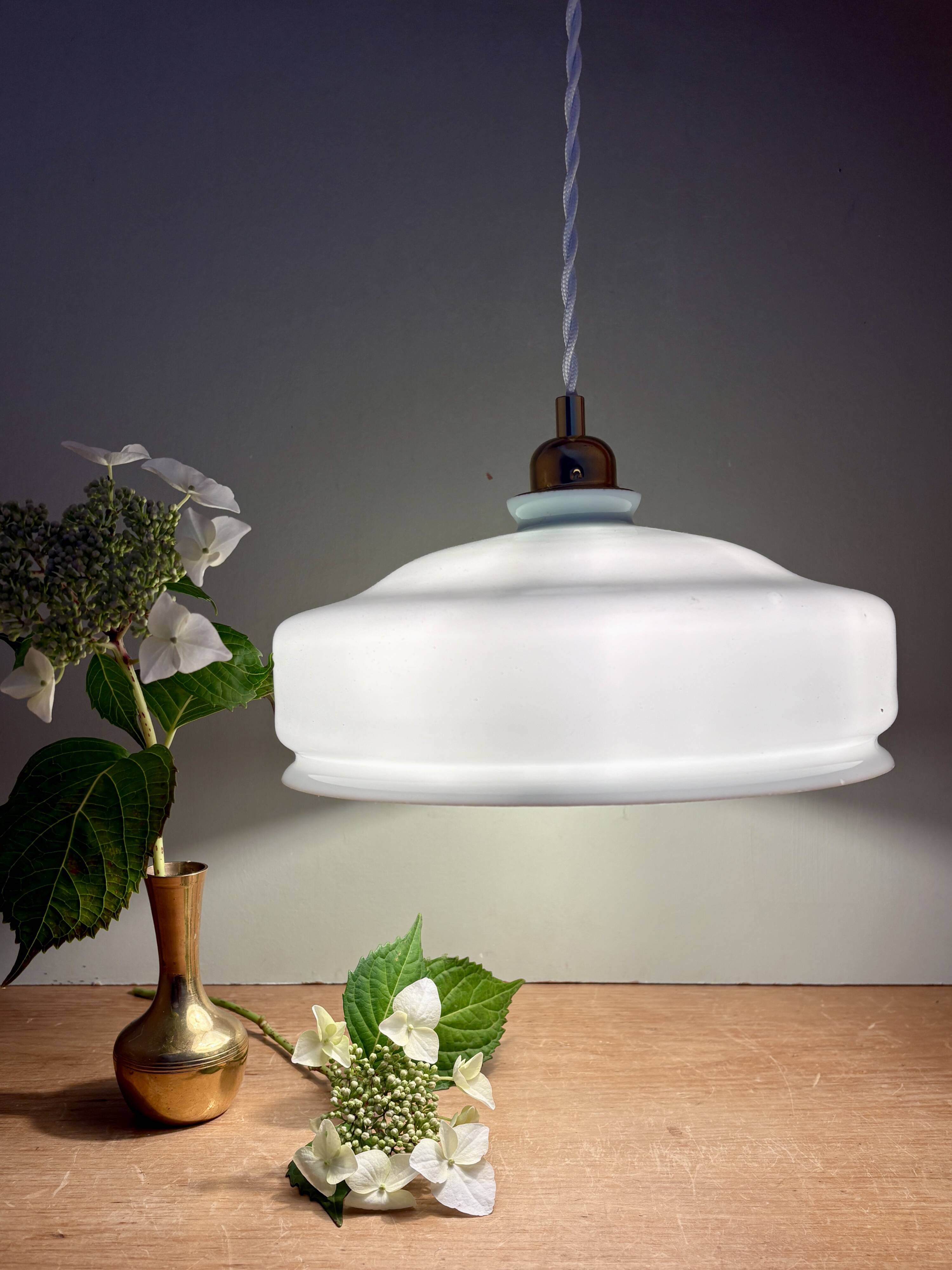 Vintage white opaline lampshade pendant light