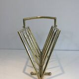 Brass faux-bamboo style magazine rack