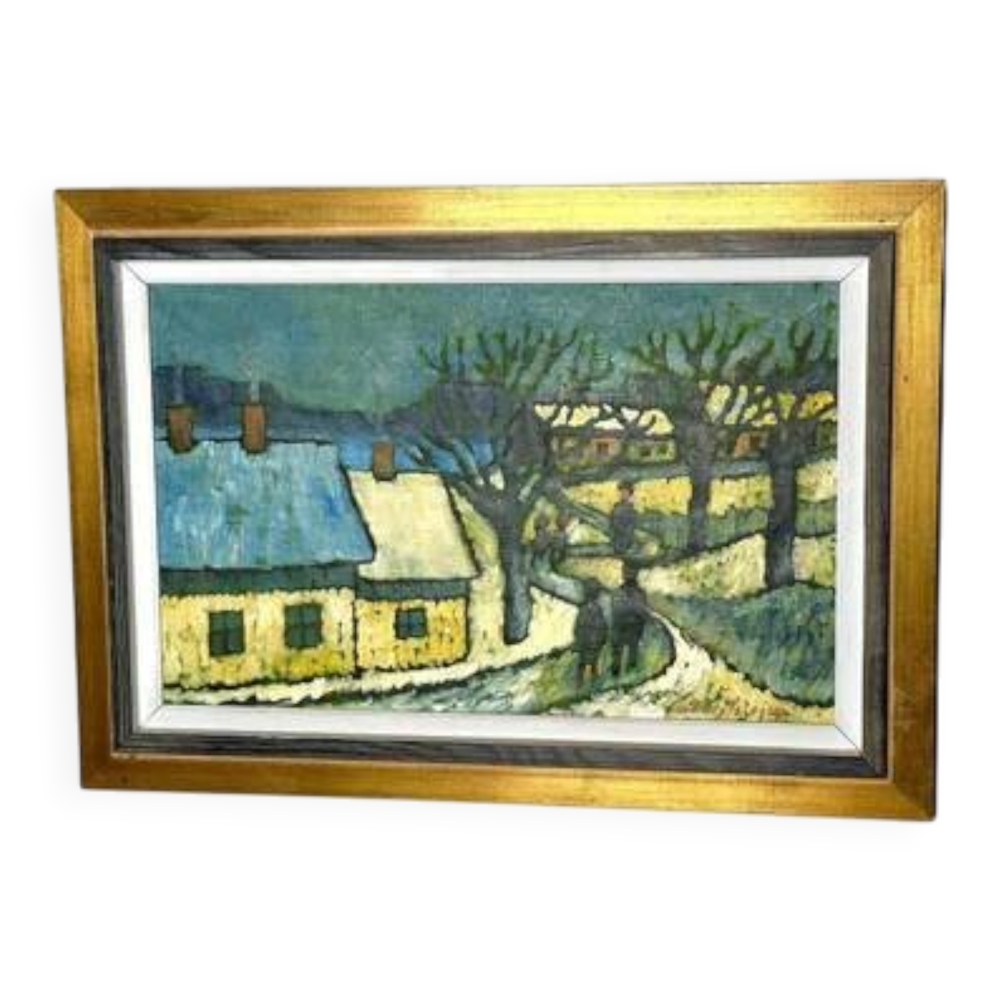 Mid Century Danish Oil on Panel – Winter Landscape – Erik Hilströml