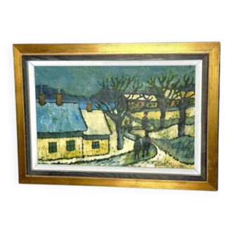 Mid Century Danish Oil on Panel – Winter Landscape – Erik Hilströml