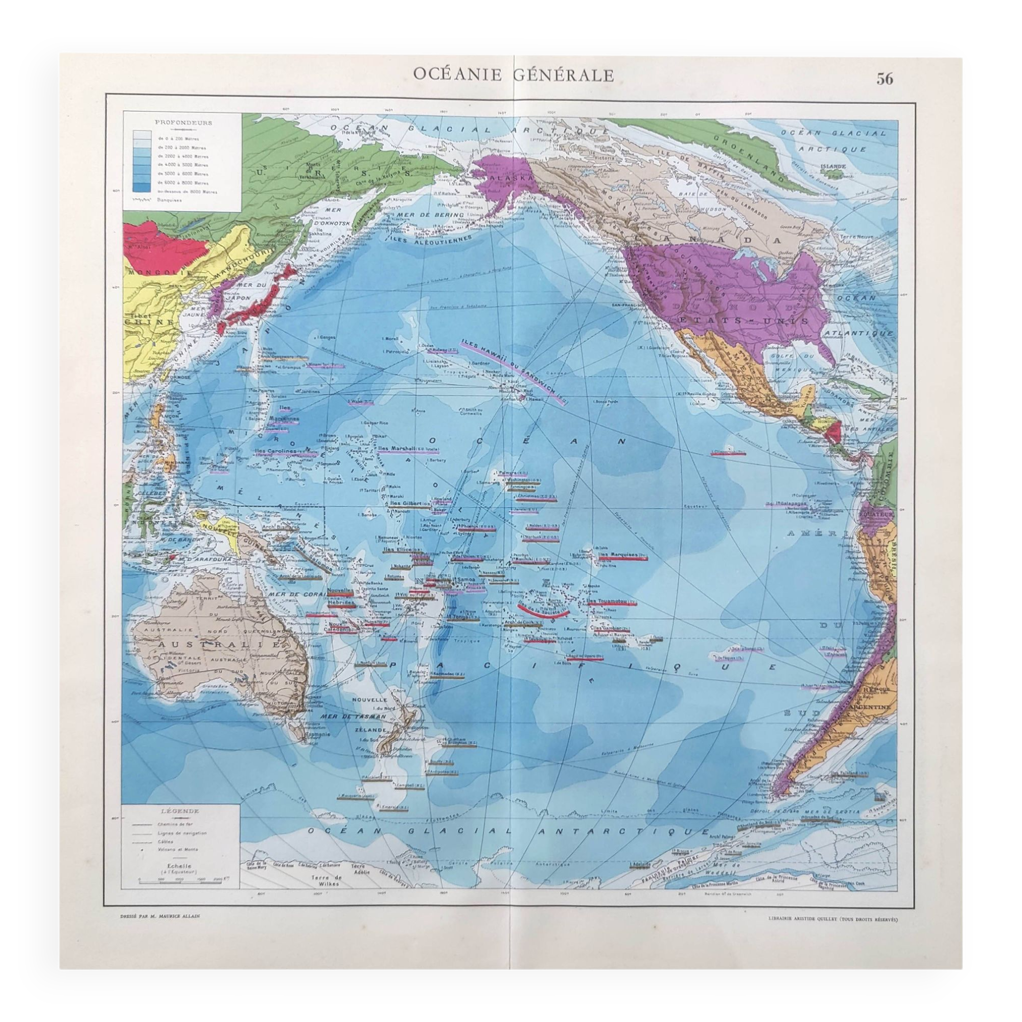 Vintage map Oceania Australia Japan 43x43cm from 1950