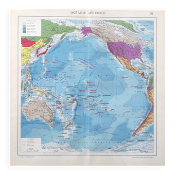Carte vintage Océanie Australie Japon 43x43cm de 1950