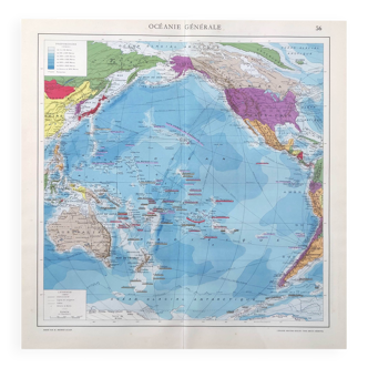 Vintage map Oceania Australia Japan 43x43cm from 1950