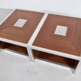 Pair of 70's aluminum and mahogany coffee/sofa end tables