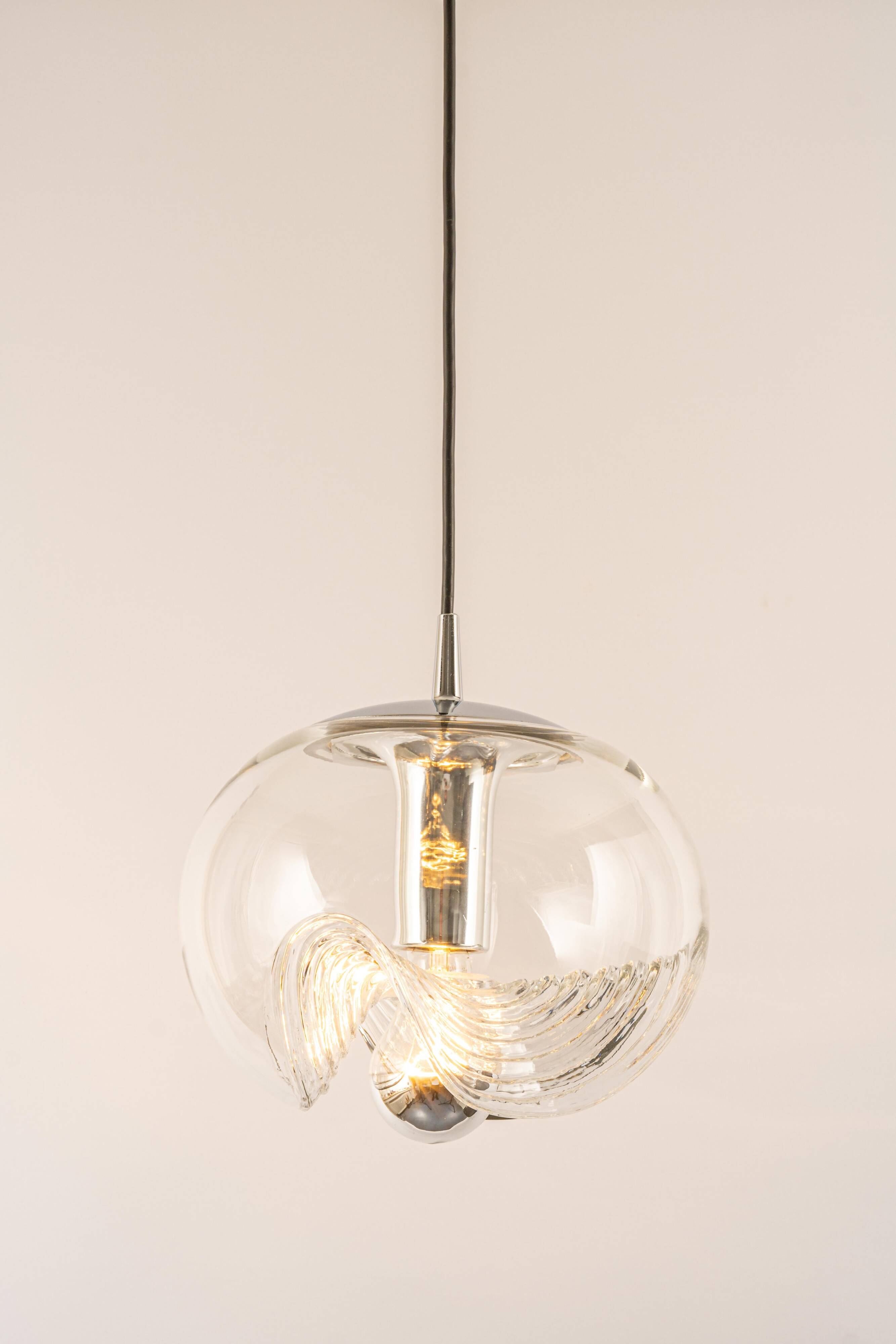 1 of 6 Large transparent glass pendant by Peill & Putzler, Germany, 1970s