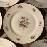 Set of 12 dessert plate in Limoges porcelain PCL with floral decoration