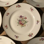Set of 12 dessert plate in Limoges porcelain PCL with floral decoration