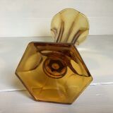 Old vase shaped flower molded glass yellow art deco