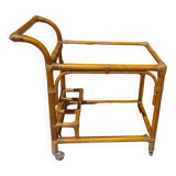 Vintage rattan rolling bar table