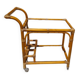 Vintage rattan rolling bar table