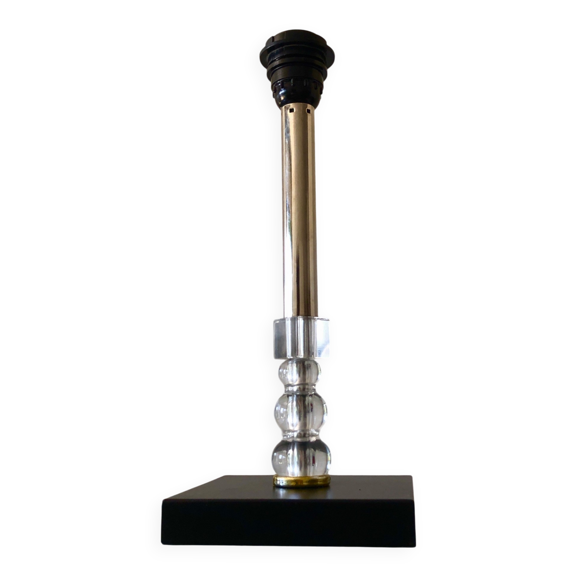 Silver-plated metal lamp base with crystal.