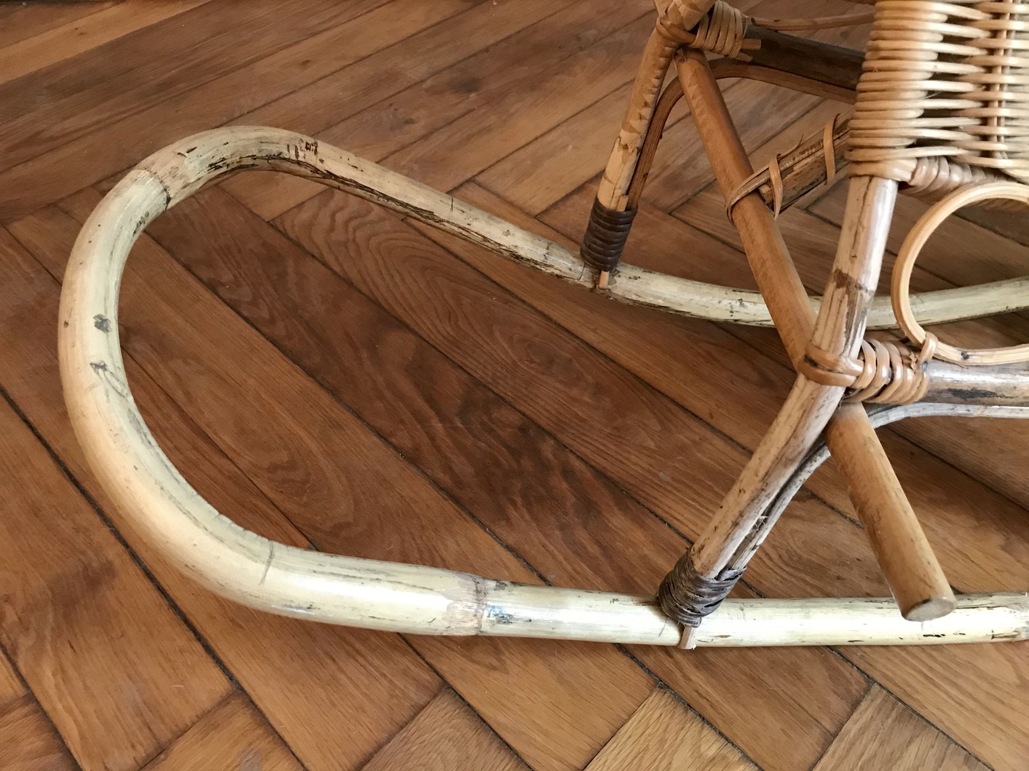 Rattan and bamboo rocking horse
