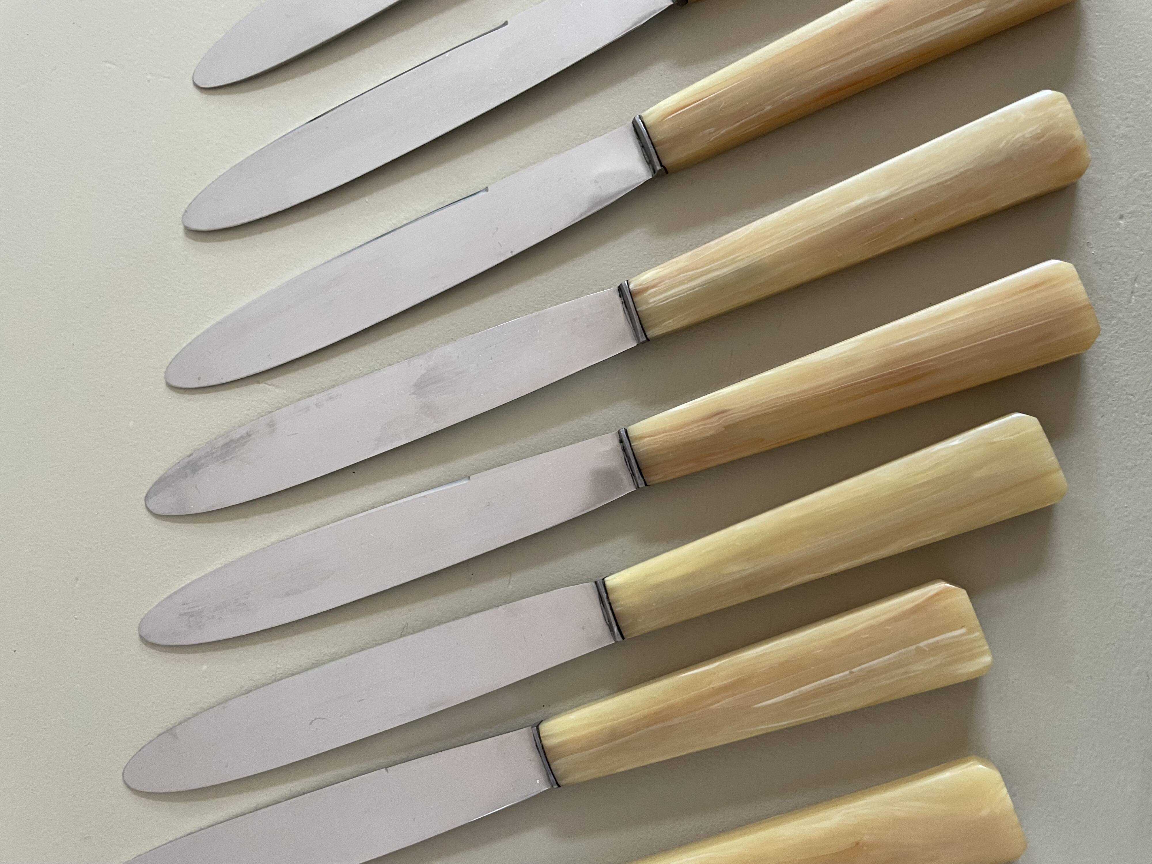 Set of 12 antique knives in green case