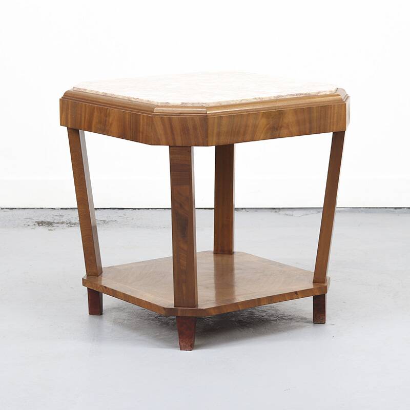 French Antique Art Deco Side or Console Table with Pink Marble Top