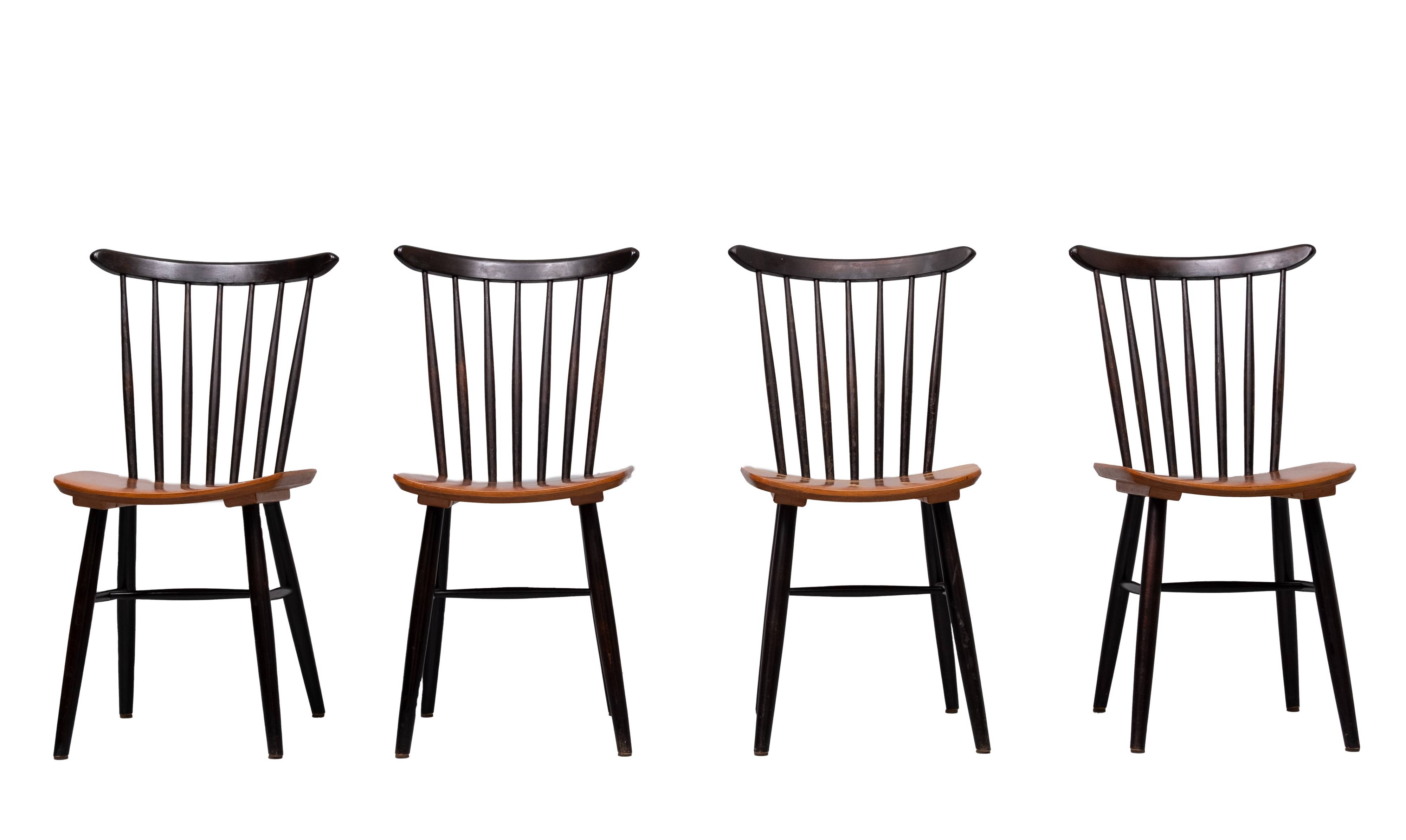 Set of 4 spindle back dining chairs 1960s holland