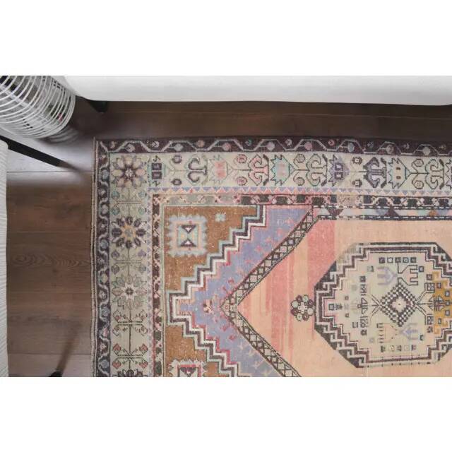 Vintage Turkish Oushak handmade wool cotton orange area rug 106x188