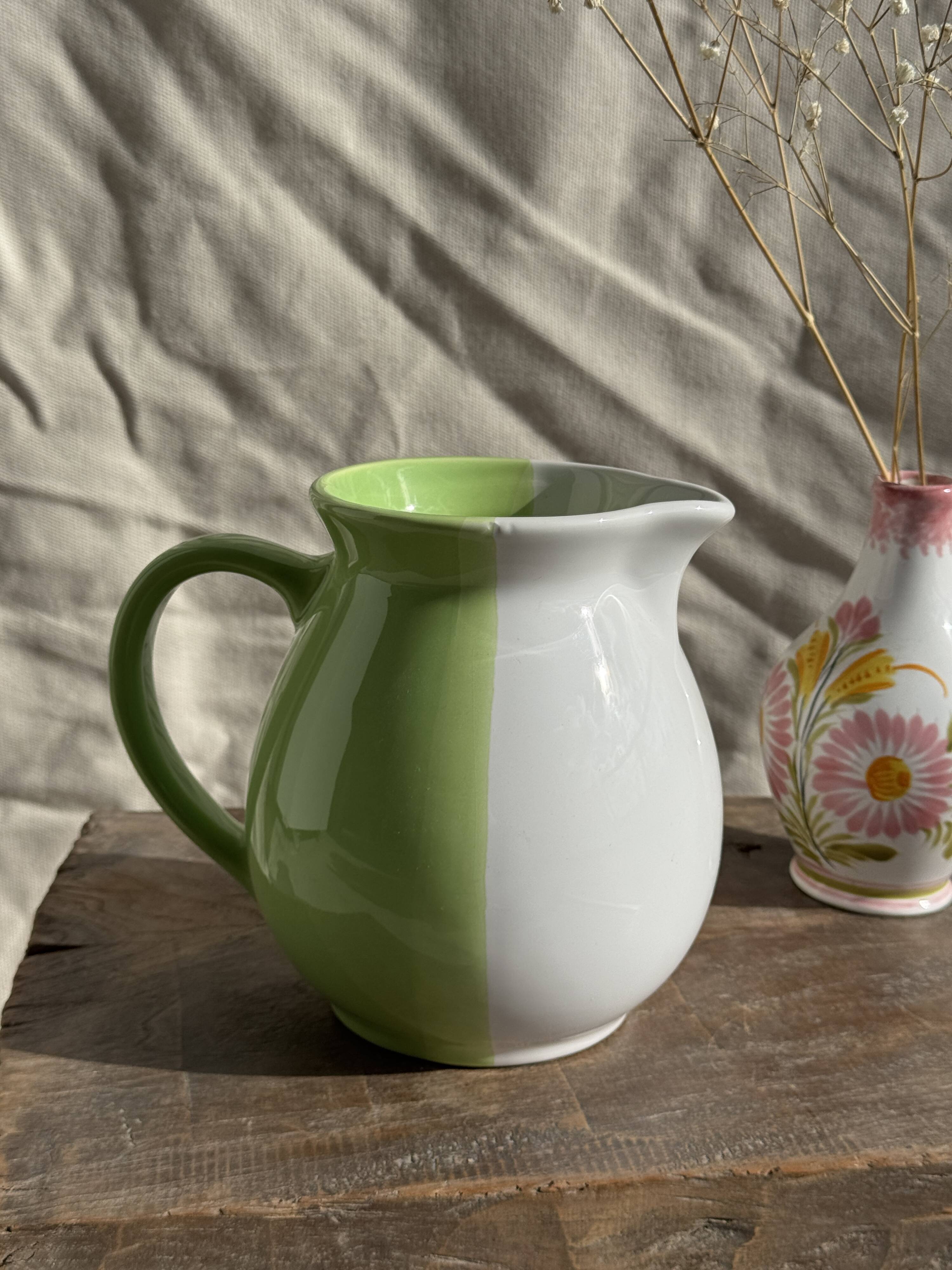 Mini vase with stylised flowers in green and yellow roses, H15.5.