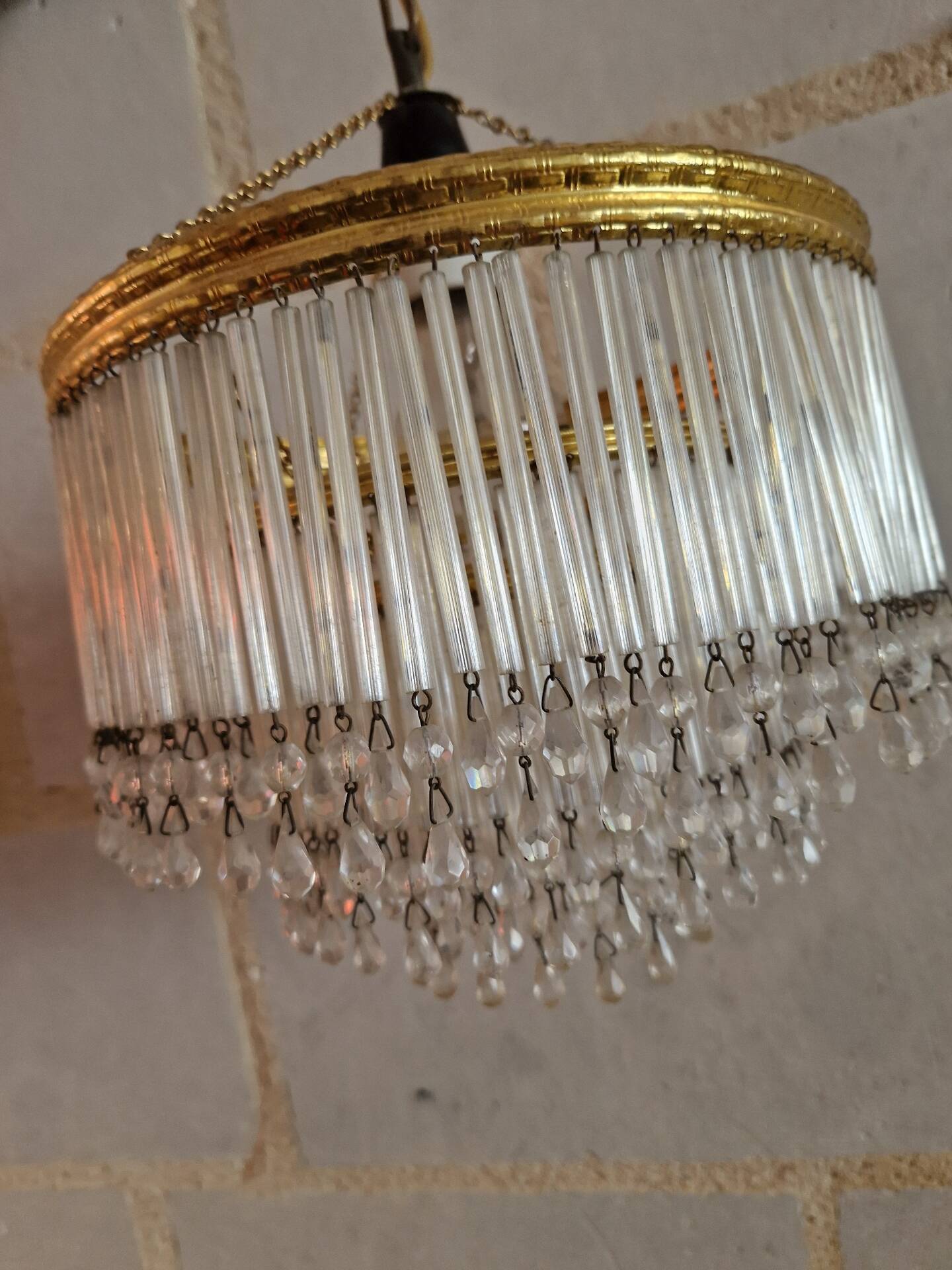 Crystal and brass cascade pendant chandelier