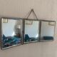 Vintage mirror 1930 triptych beveled barber Art Deco fabric - 28 x 68 cm
