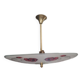 Suspension vintage 1960 laiton et verre décor roses
