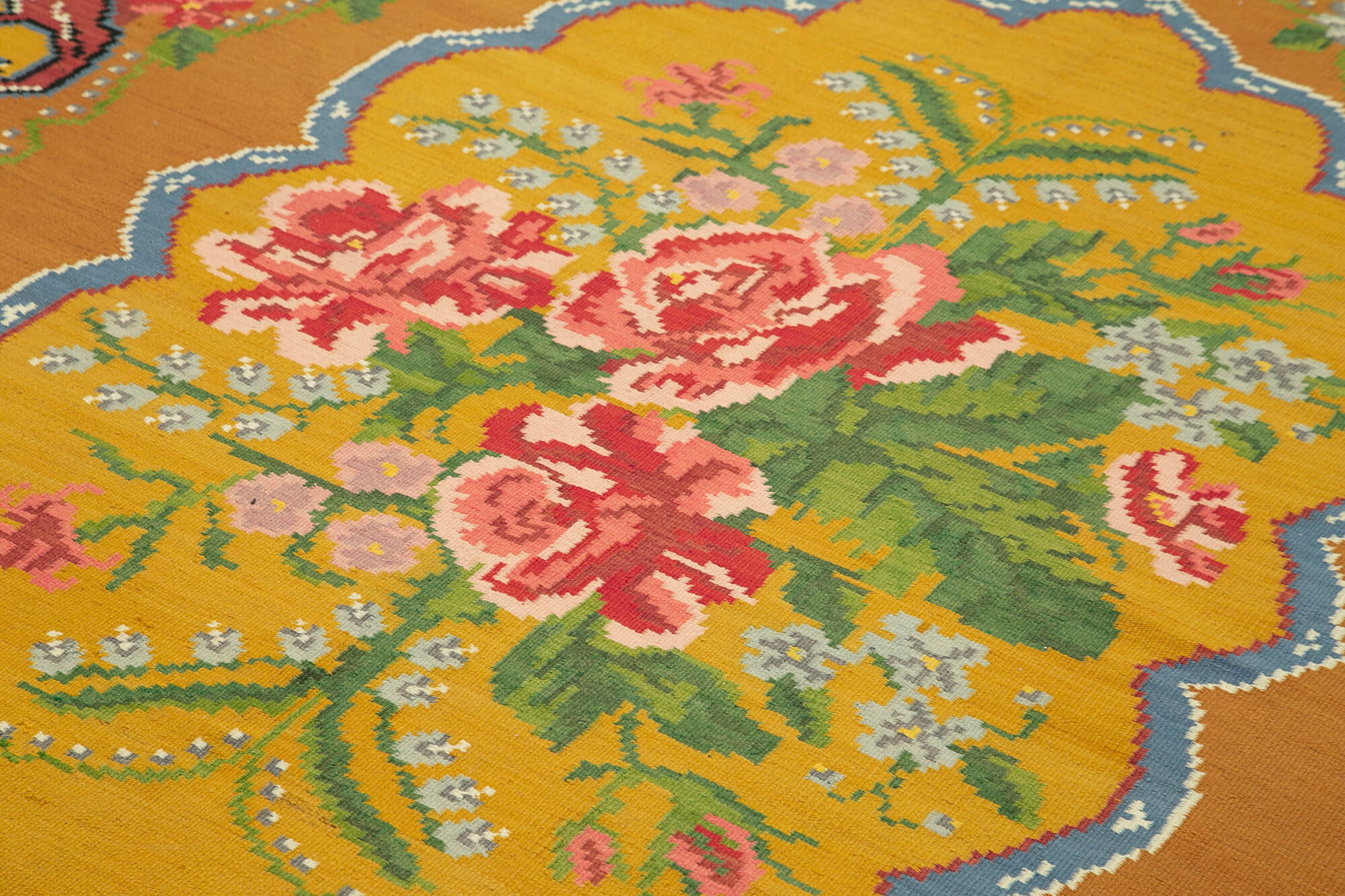 Handmade Vintage Moldovian Yellow Kilim 198 cm x 295 cm - 23443