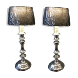 Paire de lampes en bronze argente de style Louis XV abat-jour contemporain
